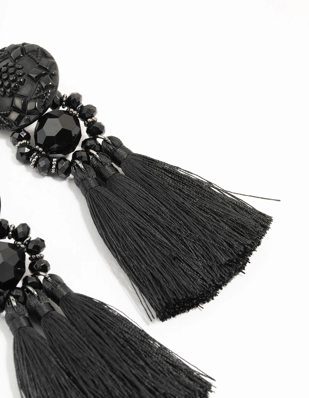 2518-black-tassel-fabric-large-drop-earrings-3.webp Black Tassel Fabric Large Drop Earrings
