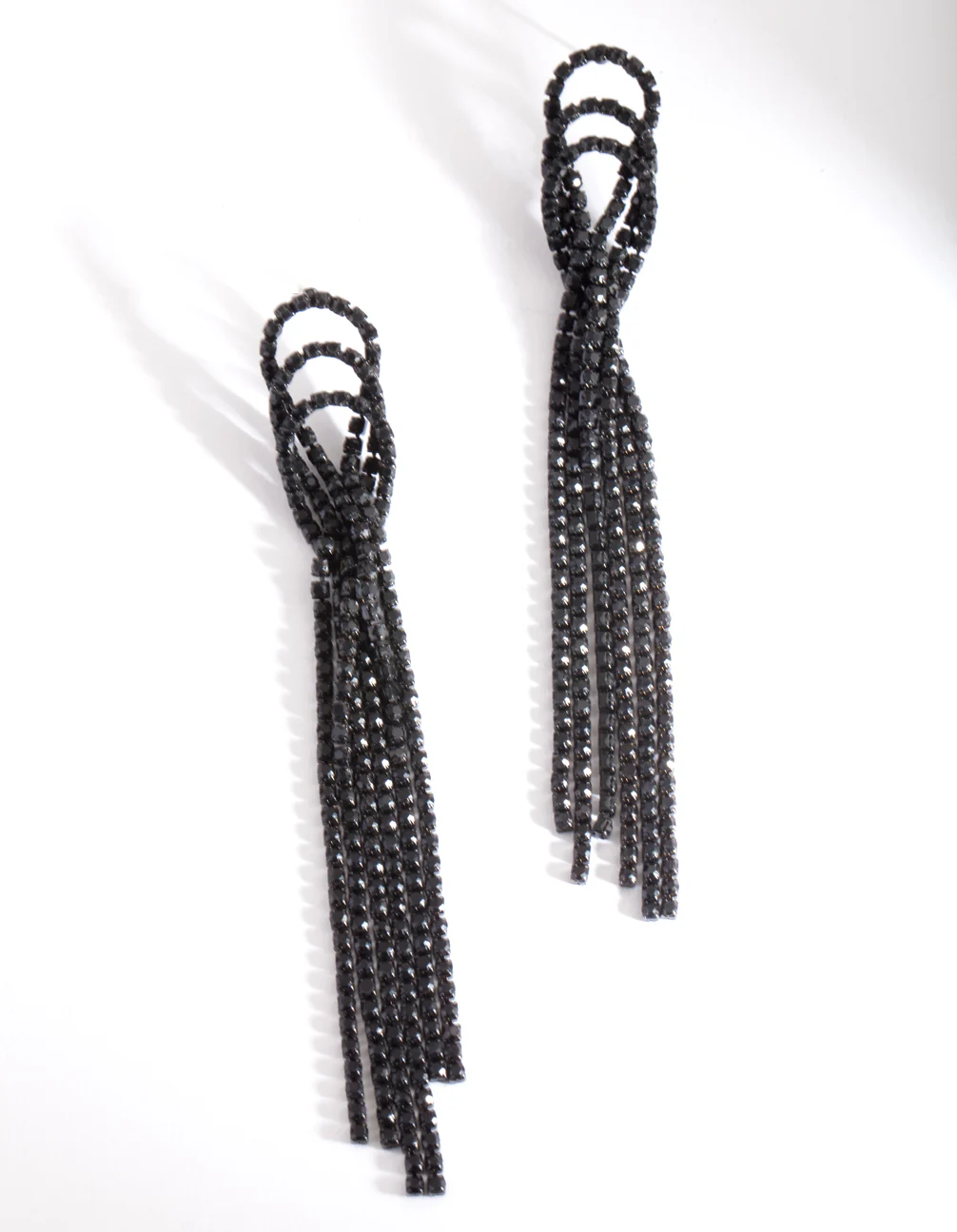 2525-black-triple-loop-diamante-tassel-earrings-1.webp Black Triple Loop Diamante Tassel Earrings