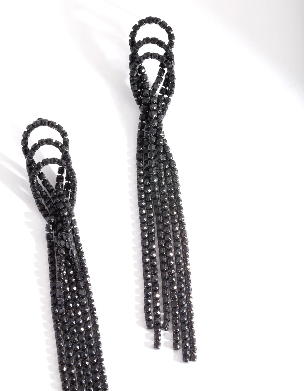2525-black-triple-loop-diamante-tassel-earrings-2.webp Black Triple Loop Diamante Tassel Earrings