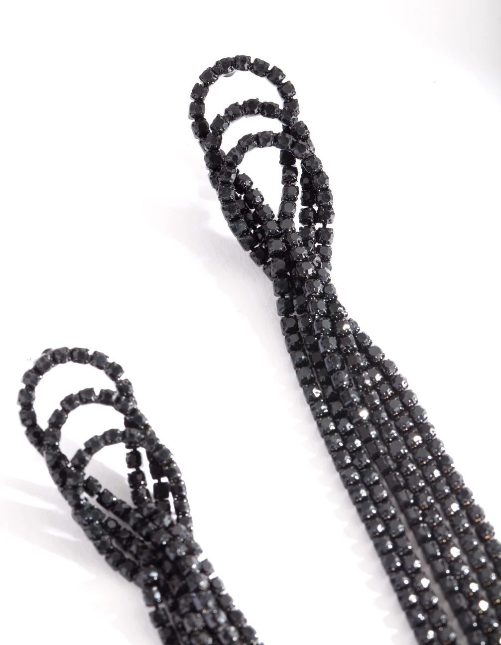 2525-black-triple-loop-diamante-tassel-earrings-3.webp Black Triple Loop Diamante Tassel Earrings