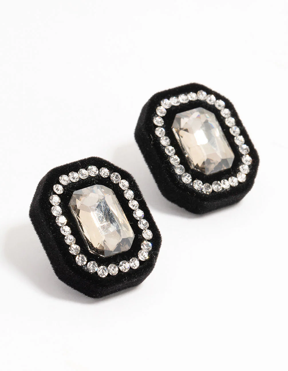 2531-black-velvet-fabric-diamante-stud-earrings-1.webp Black Velvet Fabric Diamante Stud Earrings