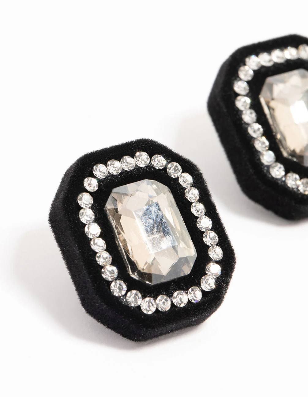 2531-black-velvet-fabric-diamante-stud-earrings-2.webp Black Velvet Fabric Diamante Stud Earrings