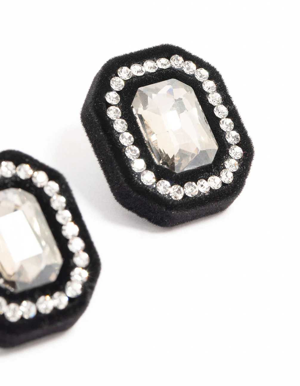 2531-black-velvet-fabric-diamante-stud-earrings-3.webp Black Velvet Fabric Diamante Stud Earrings