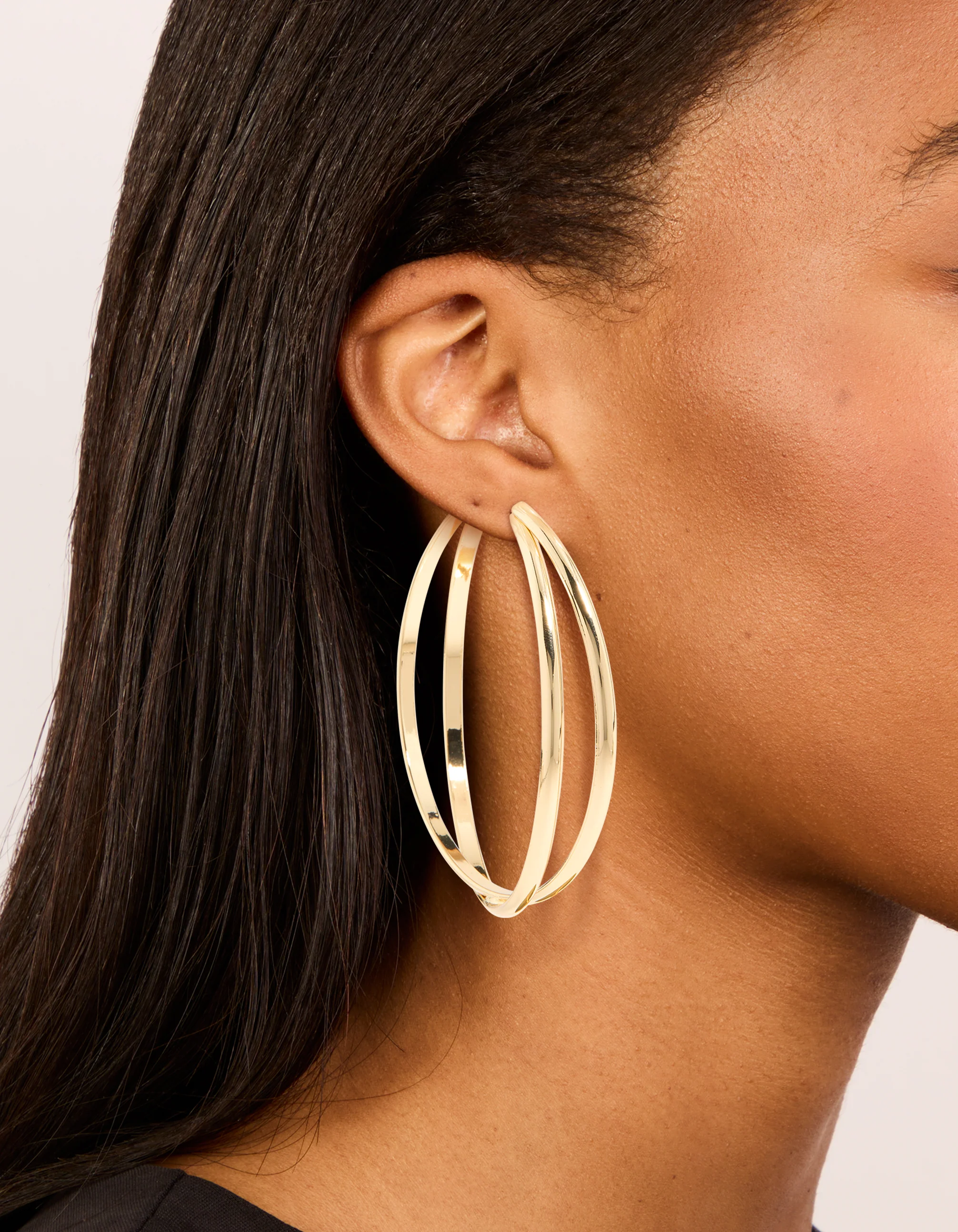 Gold Large Cross Over  Hoop Earrings