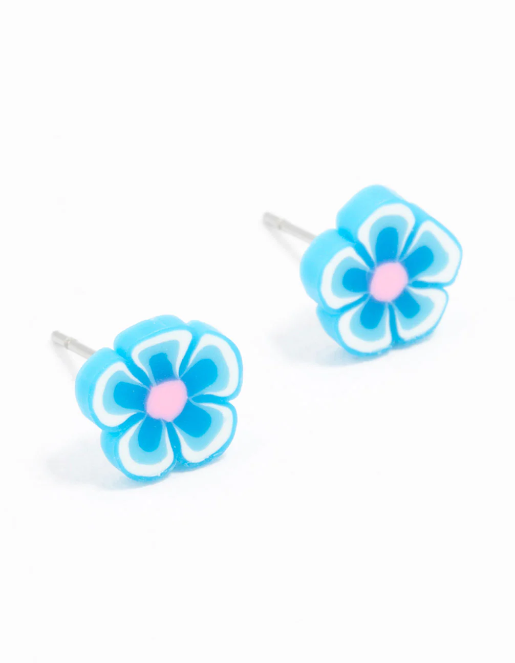 Blue & White Fimo Flower Stud Earrings