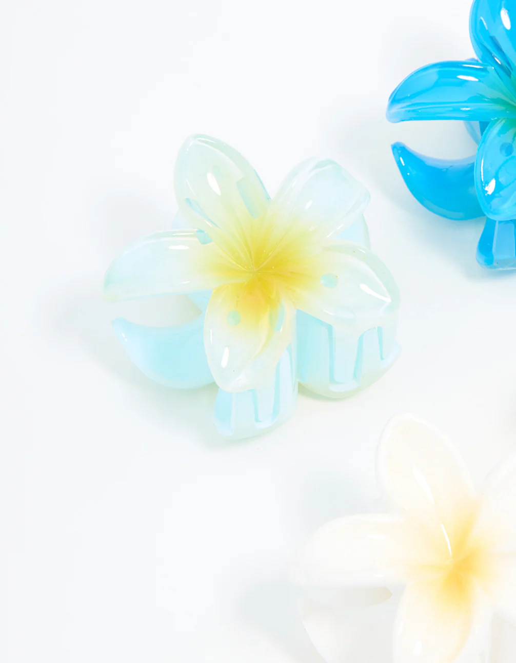 Blue & White Mini Frangipani Claw Clips 4-Pack
