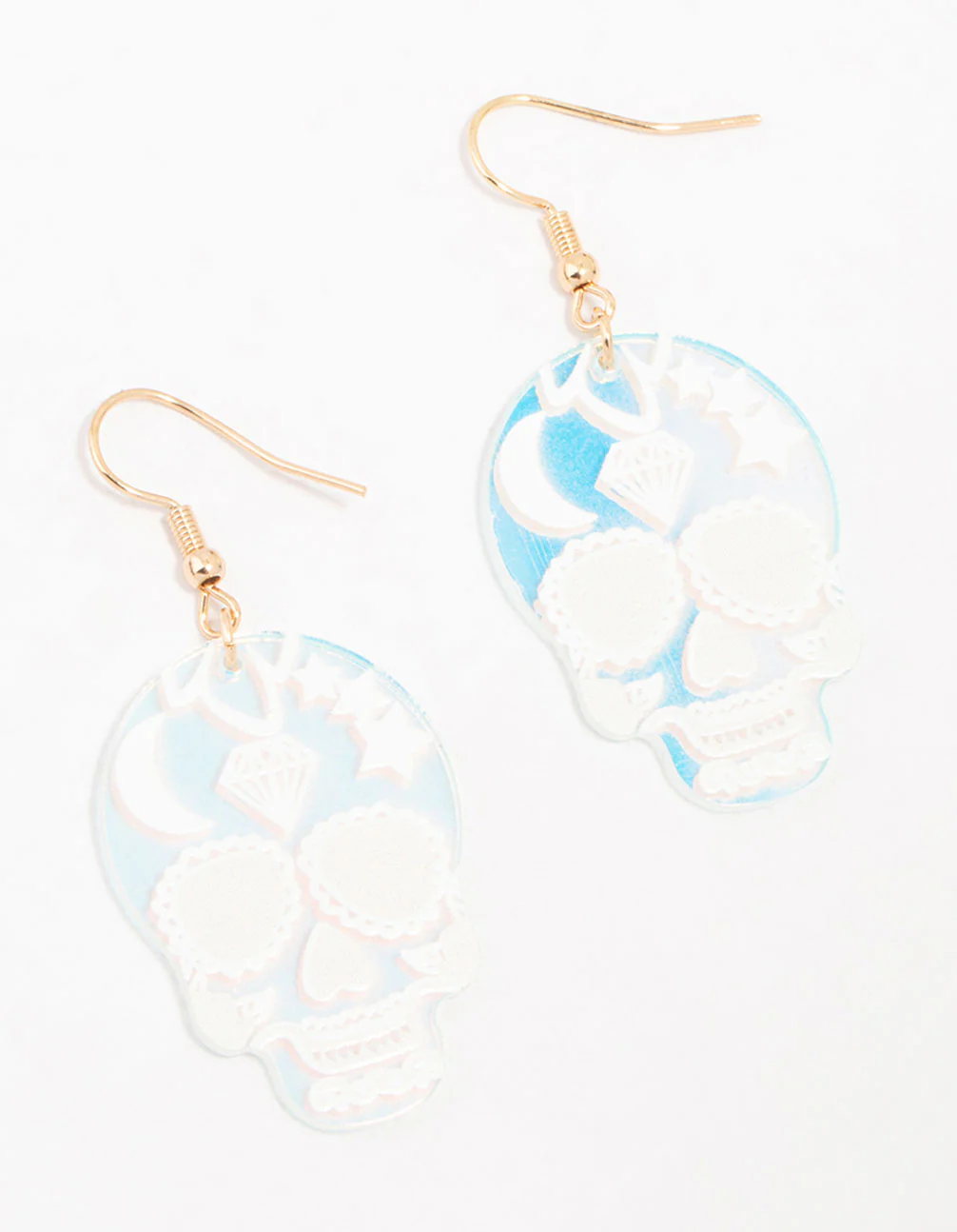 Blue Acrylic Skull Drop Earrings