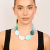Blue Acrylic Stones Large Gold Link Necklace