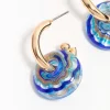 Blue Beaded Cosmic Swirl Drop Earrings
