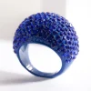 Blue Coated Metal Pave Diamante Dome Ring