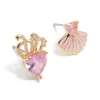 Gold Link Pink Cubic Zirconia Heart & Shell Stud Earrings