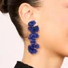 Blue Coated Metal Triple Floral Drop Earrings