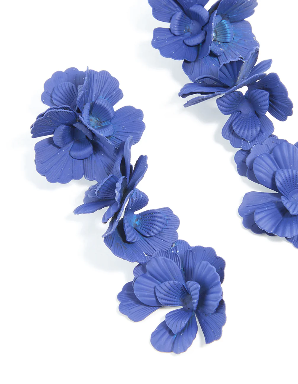 Blue Coated Metal Triple Floral Drop Earrings