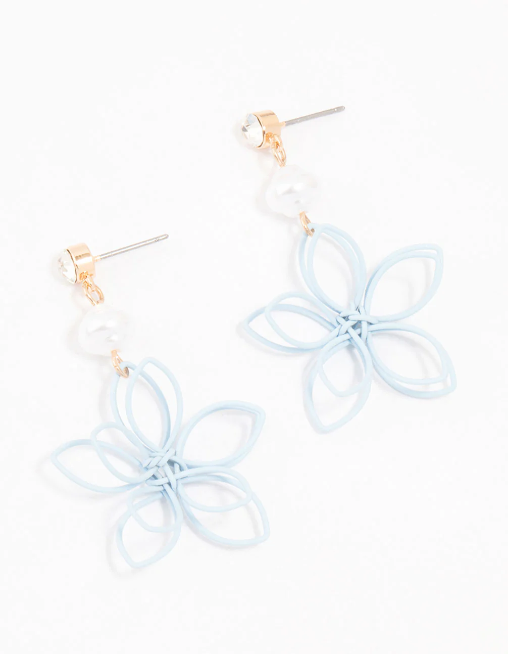 2593-blue-coated-metal-wire-flower-pearl-drop-earrings-1.webp Blue Coated Metal Wire Flower Pearl Drop Earrings
