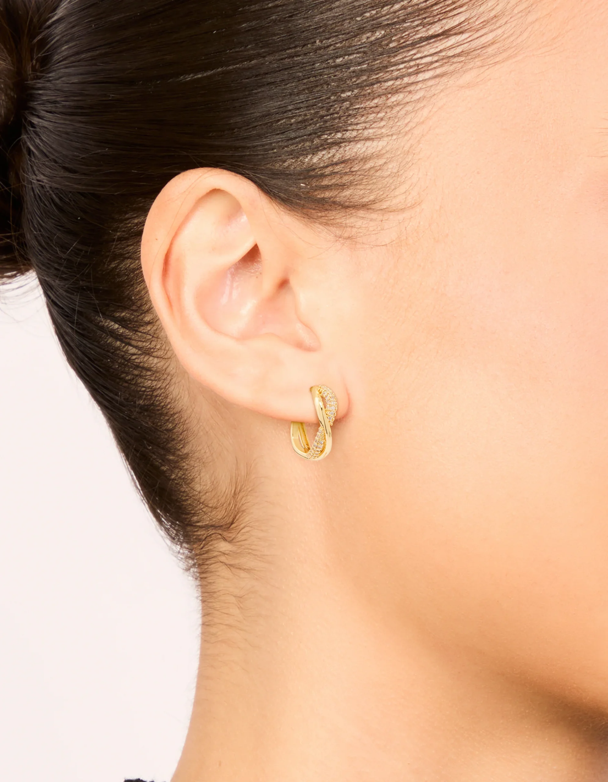 Gold Plated Cubic Zirconia Twisted Hoop Earrings