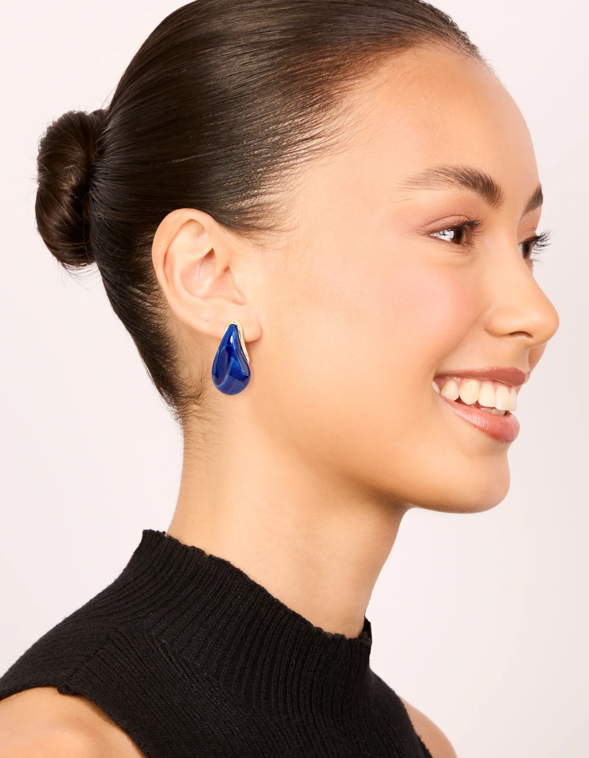 Gold Lovely Blue Pear Drop Earrings