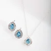 Blue Diamond Simulant Teardrop Earrings & Necklace Set
