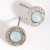 Blue Etched Stone Round Earrings