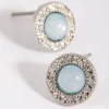 Blue Etched Stone Round Earrings