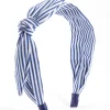 Blue Fabric Bow Stripe Wide Headband