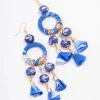 Blue Fabric Wrapped Ball Gathered Earrings