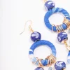 Blue Fabric Wrapped Ball Gathered Earrings