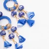Blue Fabric Wrapped Ball Gathered Earrings