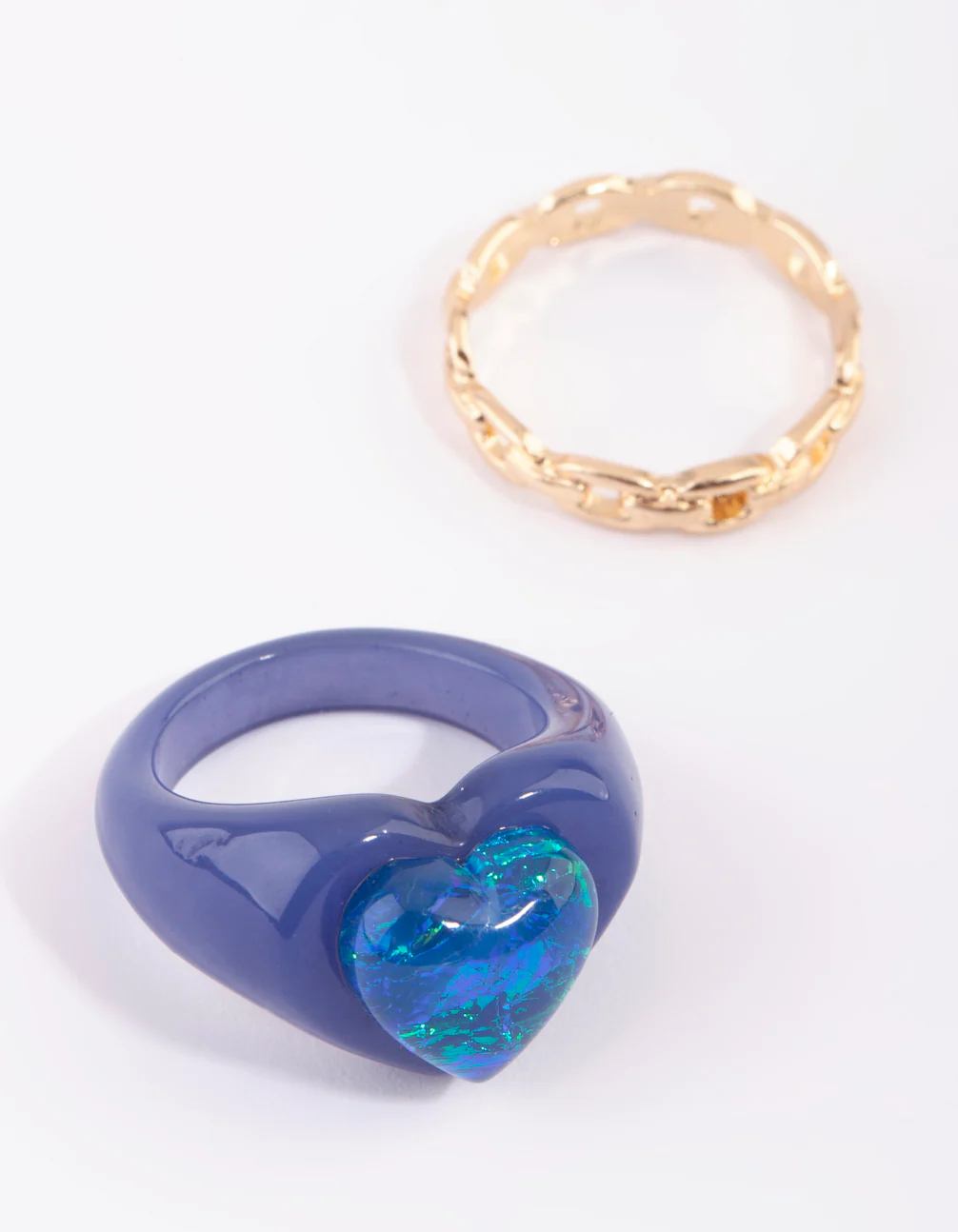 Blue Heart Plastic Ring Set