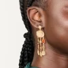 Gold Molten Blue & Green Diamante Drop Earrings