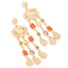 Gold Molten Blue & Green Diamante Drop Earrings