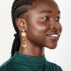 Gold Molten Blue & Green Diamante Drop Earrings