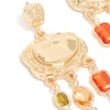 Gold Molten Blue & Green Diamante Drop Earrings