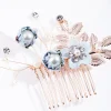 Blue Rose Gold Fabric Flower Comb