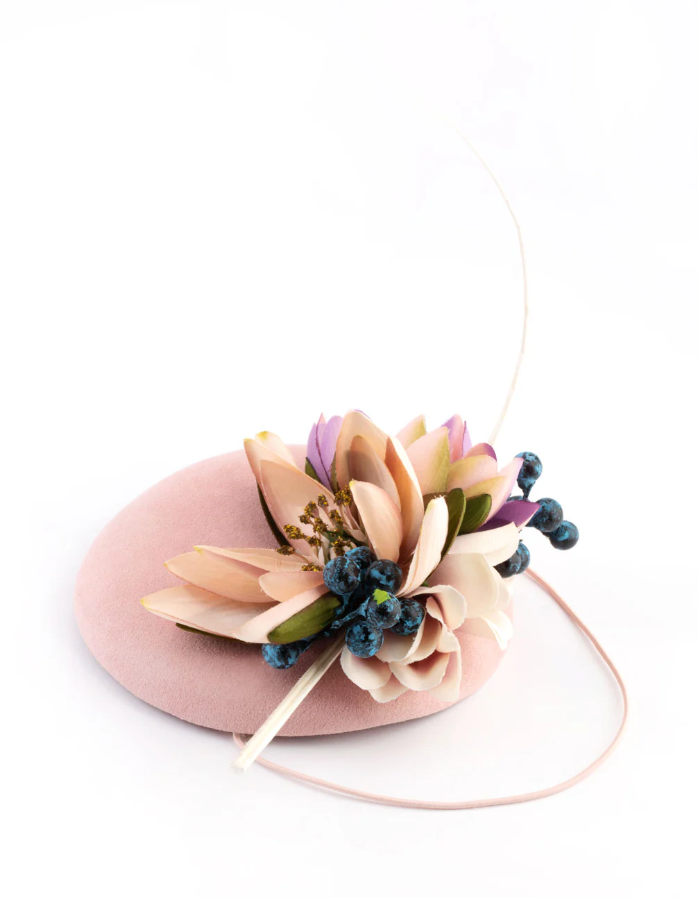 2714-blush-fabric-pillbox-with-floral-quill-detail-1.webp Blush Fabric Pillbox With Floral & Quill Detail