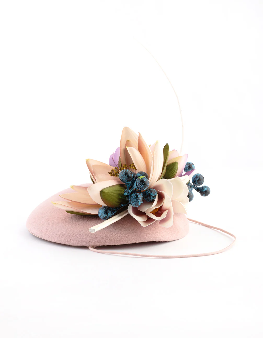 2714-blush-fabric-pillbox-with-floral-quill-detail-3.webp Blush Fabric Pillbox With Floral & Quill Detail
