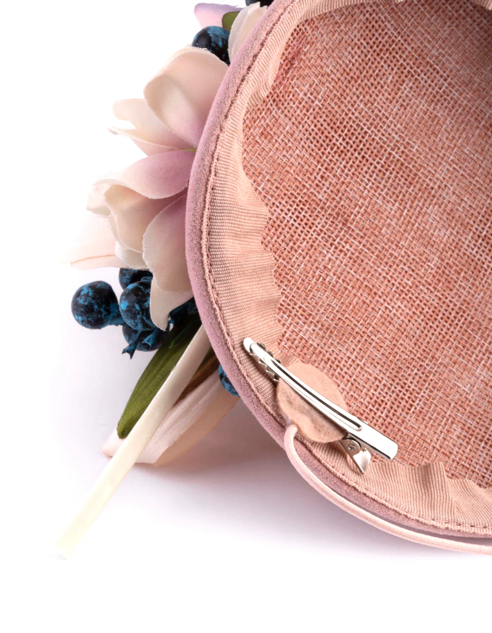 2714-blush-fabric-pillbox-with-floral-quill-detail-4.webp Blush Fabric Pillbox With Floral & Quill Detail