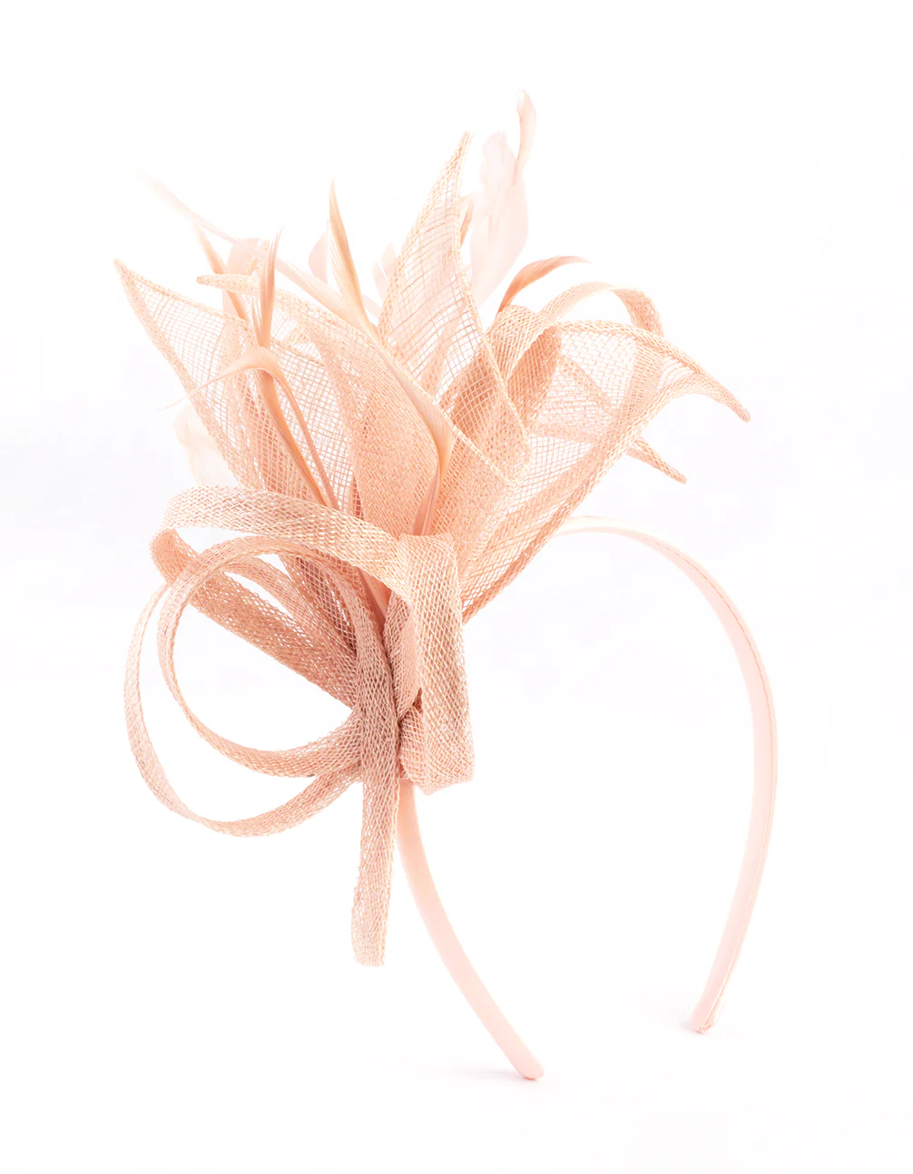 2738-blush-petal-looped-mesh-sinamay-fascinator-1.webp Blush Petal Looped Mesh Sinamay Fascinator