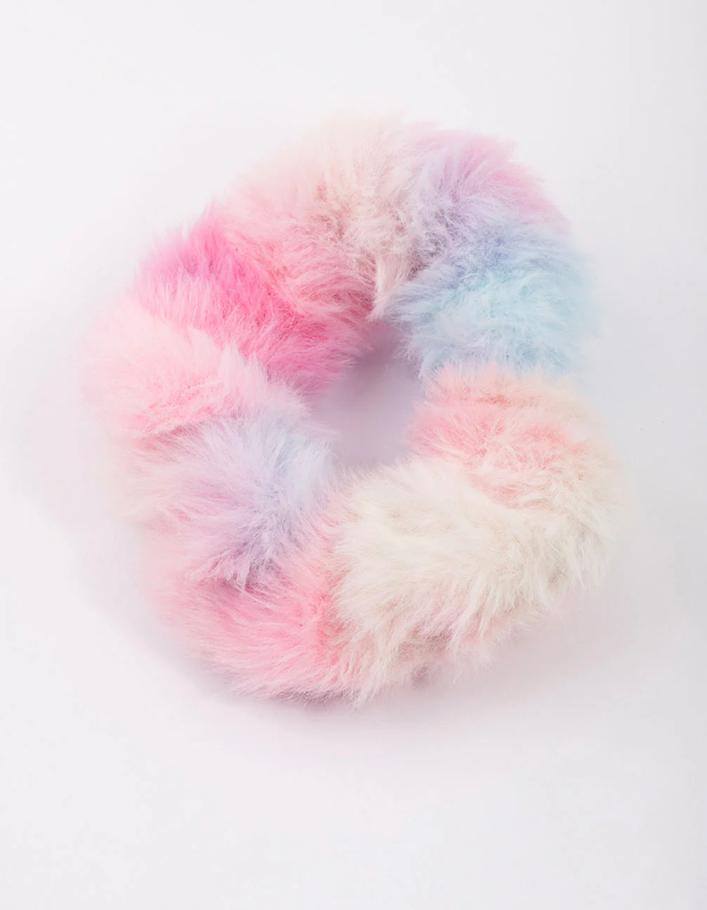 2747-bright-fluffy-rainbow-hair-scrunchie-1.webp Bright Fluffy Rainbow Hair Scrunchie