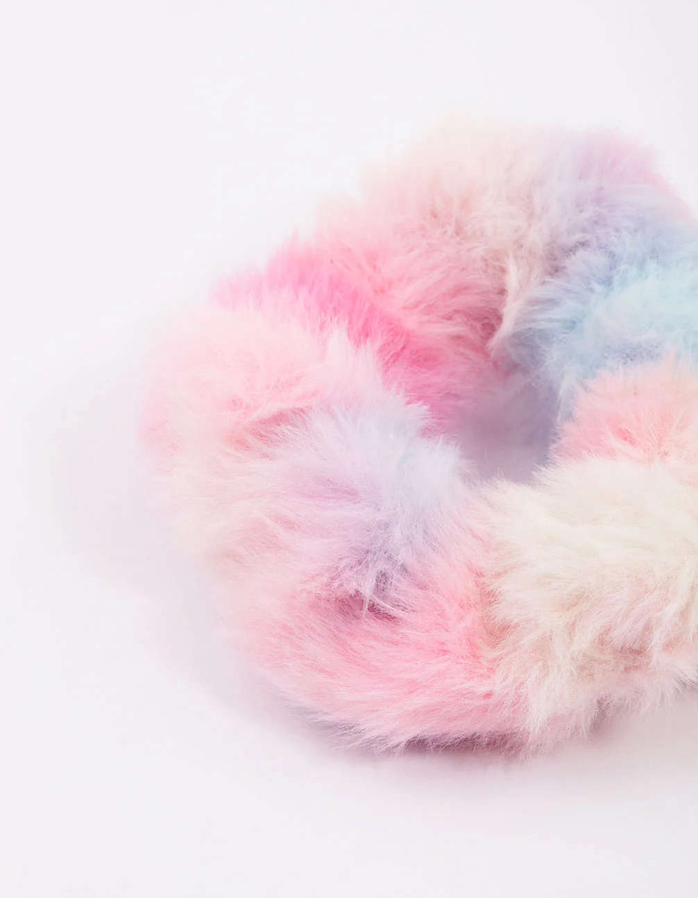 2747-bright-fluffy-rainbow-hair-scrunchie-2.webp Bright Fluffy Rainbow Hair Scrunchie
