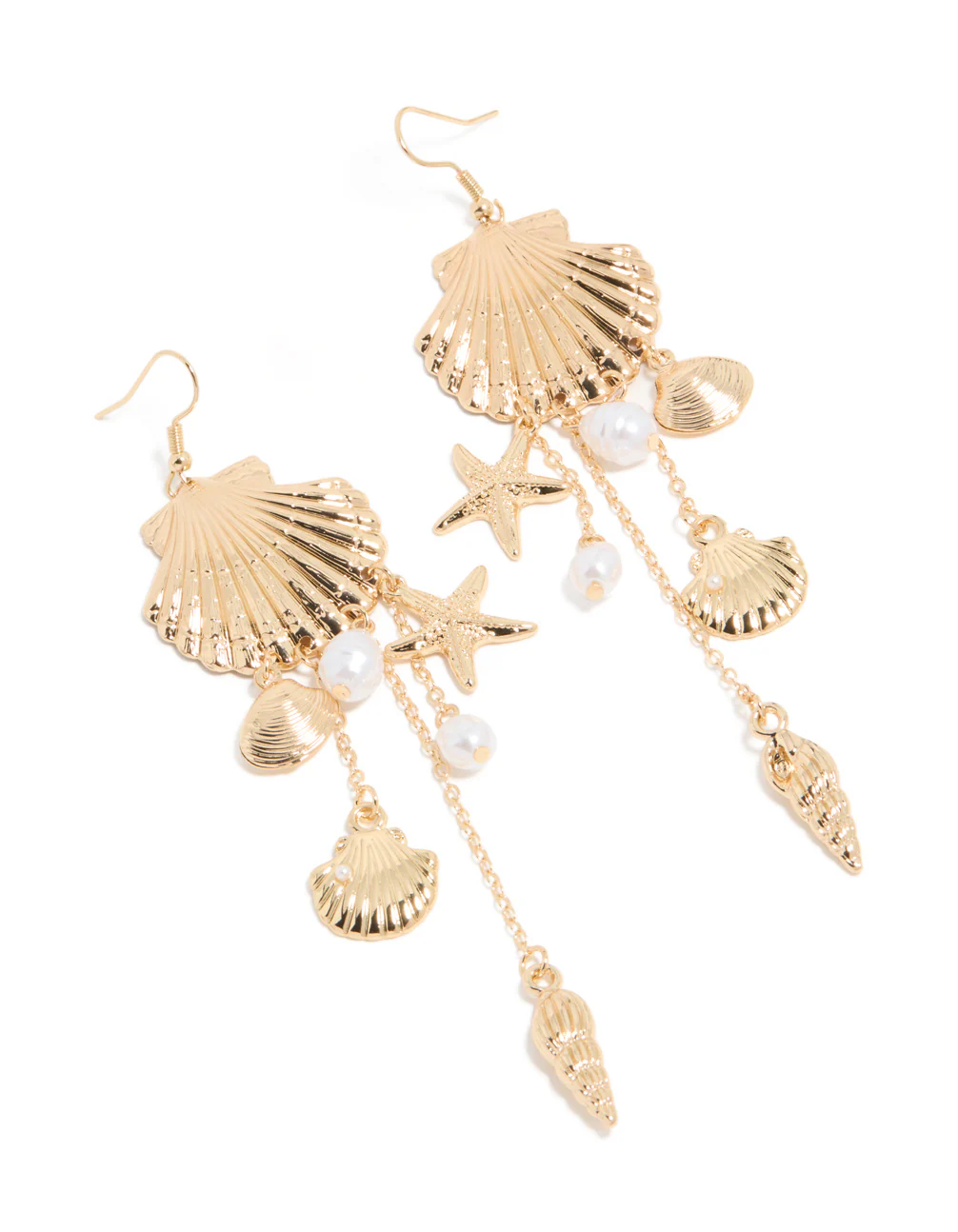 275-gold-pearl-multi-shell-drop-earrings-2.webp Gold Pearl & Multi Shell Drop Earrings