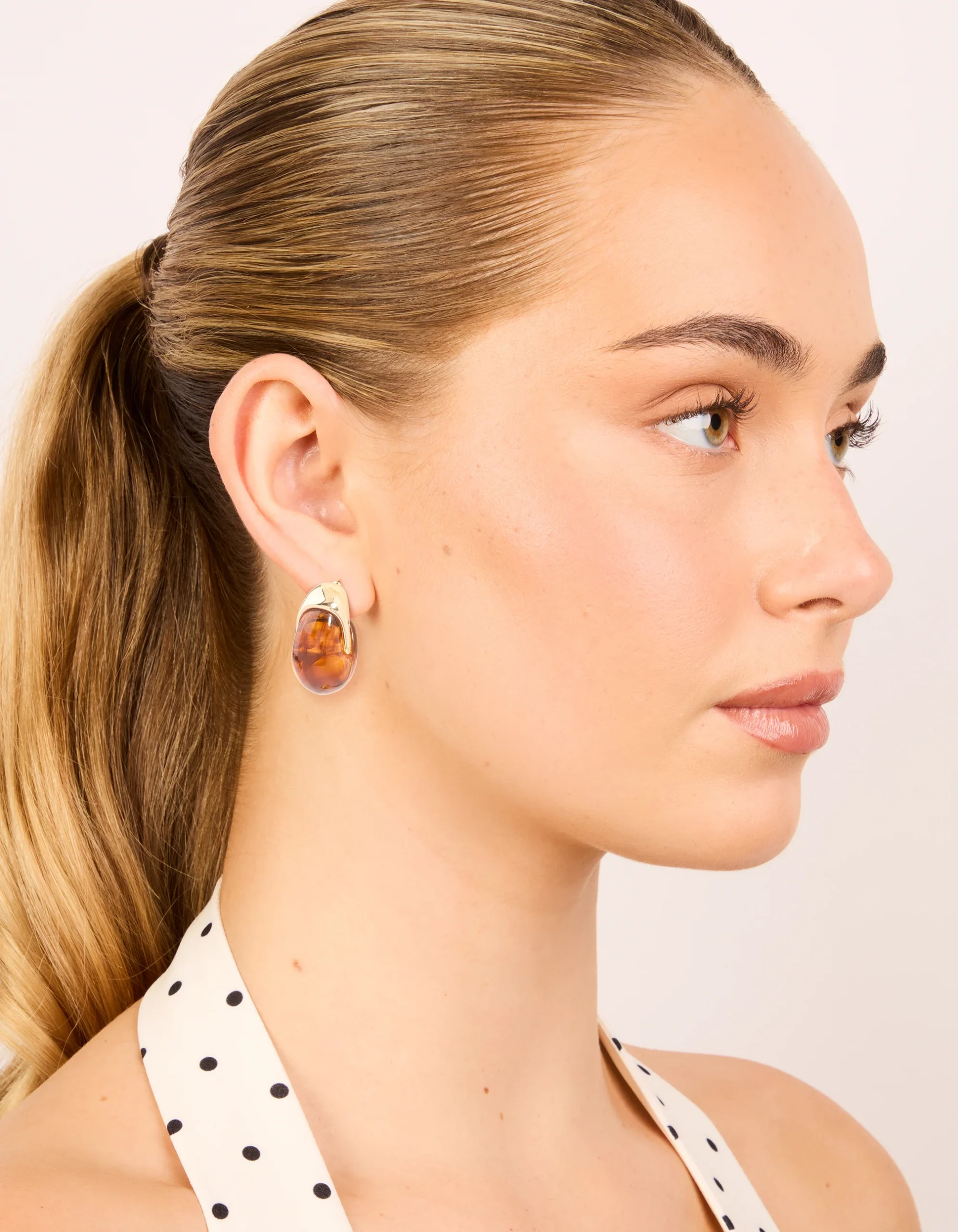 Brown Acrylic Chunky Curved Stud Earrings