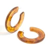 Brown Acrylic Chunky Medium Hoop Earrings