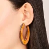 Brown Acrylic Chunky Medium Hoop Earrings
