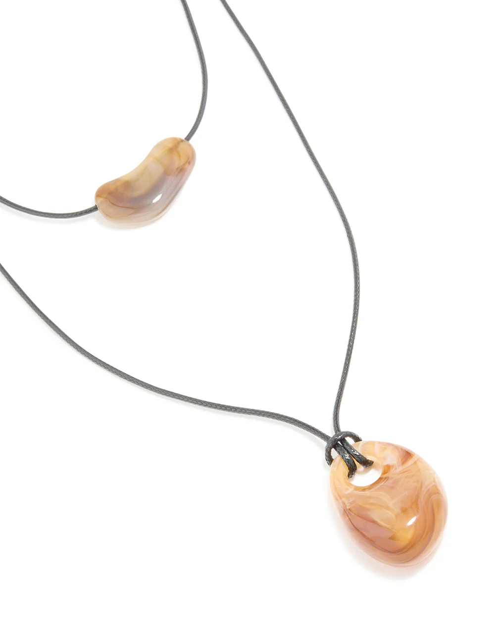 2765-brown-acrylic-pebble-cord-layered-necklace-1.webp Brown Acrylic Pebble Cord Layered Necklace