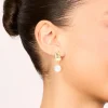 Gold Pearl Drop Open Huggie Earrings