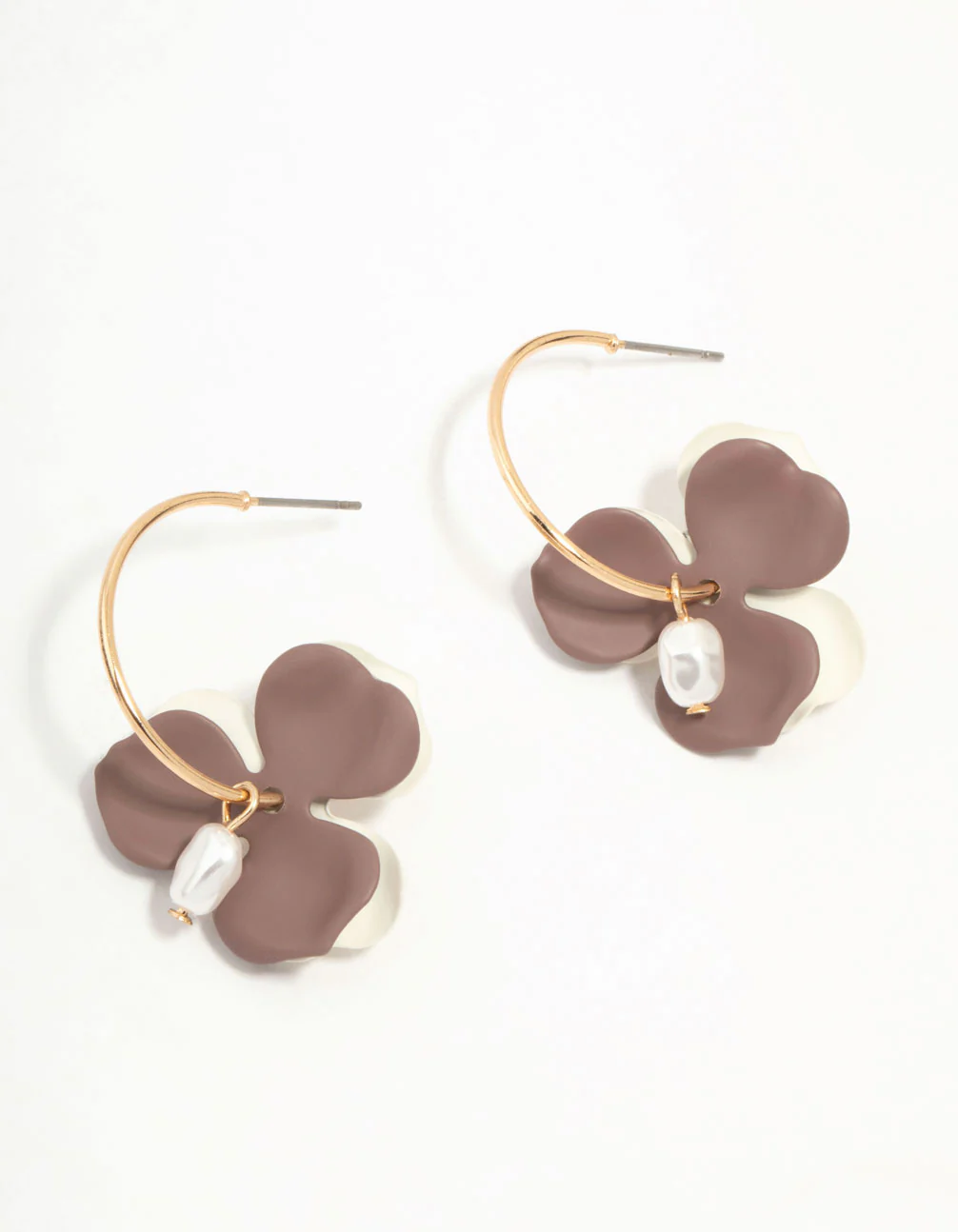 2798-brown-pearlised-flower-pearl-hoop-earrings-1.webp Brown Pearlised Flower & Pearl Hoop Earrings