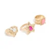 Brushed Gold Stone Rings 3-Pack