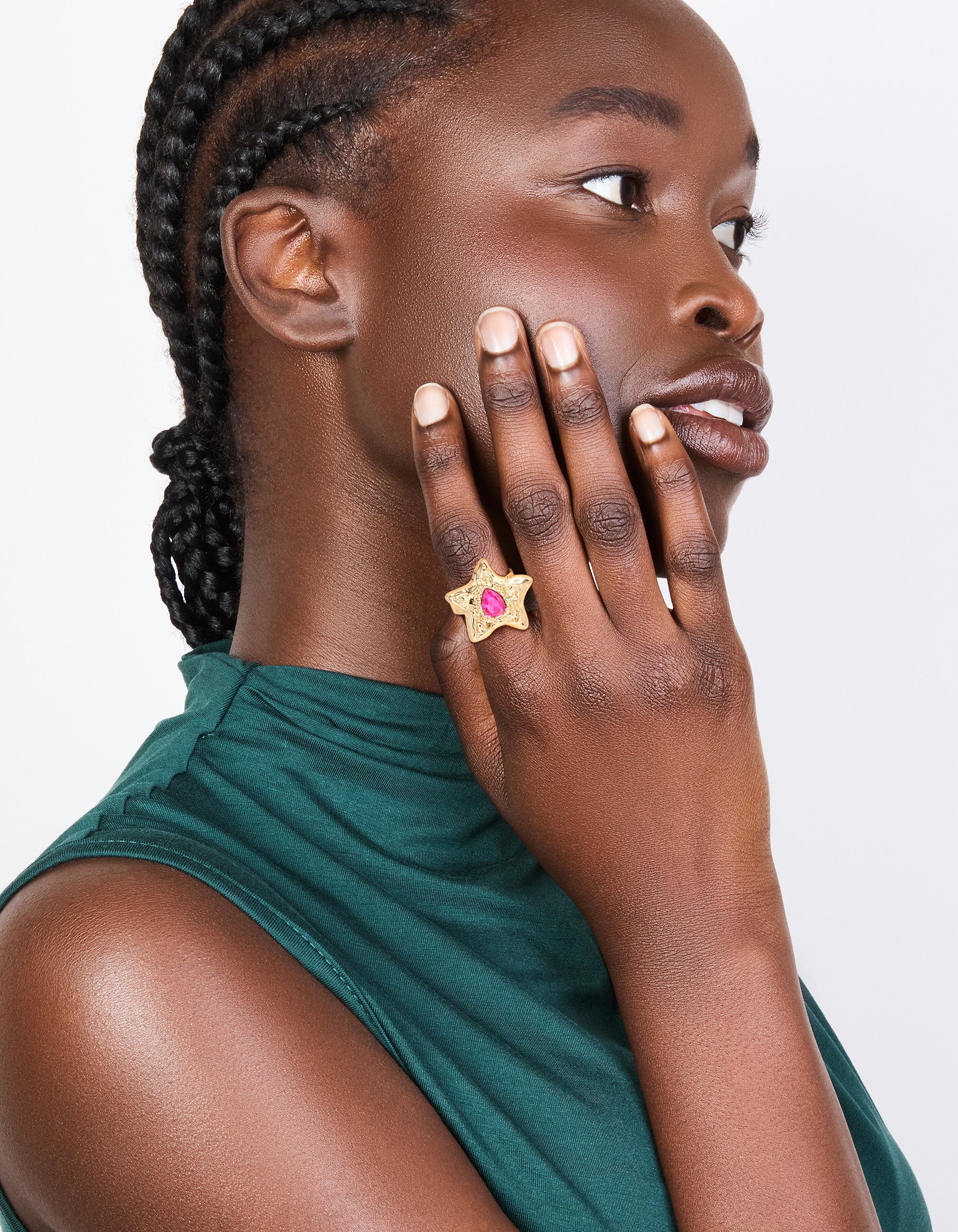 Brushed Gold Stone Rings 3-Pack