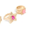 Brushed Gold Stone Rings 3-Pack