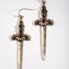 Burnished Gold Sword Drop Earrings